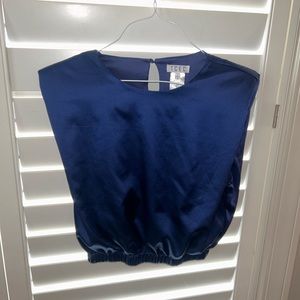 TCEC Navy Shoulder Padded Crop Top